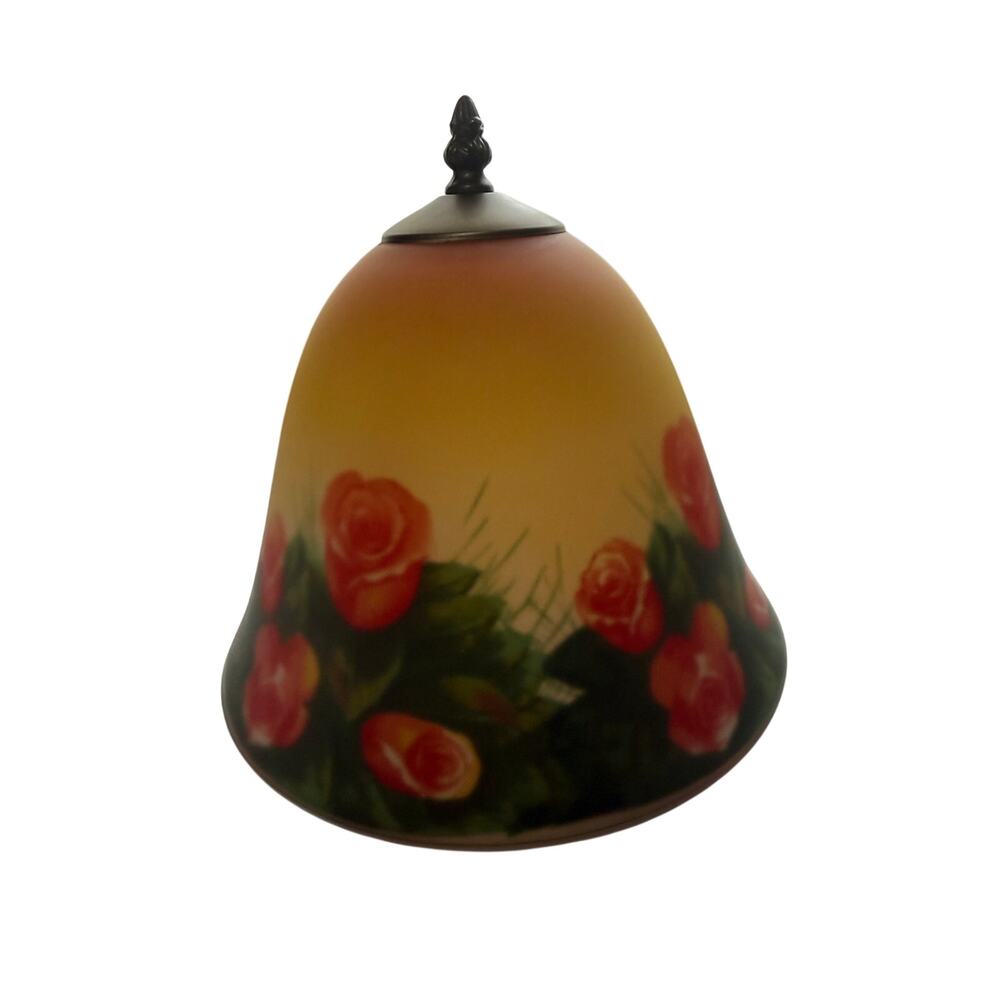 MCM Reverse Painted Rose Glass Amber RD Lamp Shade With Final Attached 10"x10"